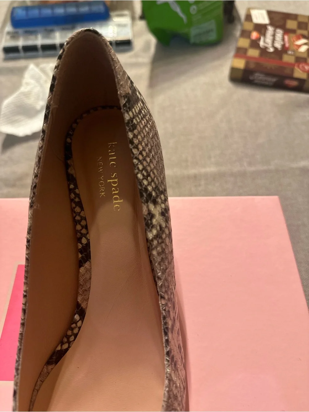 Snake-Skin Block Heel Pumps in Black and Gray
